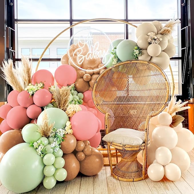 Sage Green Pink White Brown Balloons Garland Arch Kit - Image 4