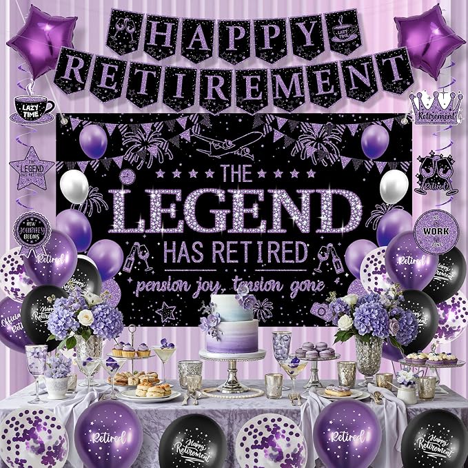 Roetyce Purple Retirement Party Decorations Women, Happy Retirement Banner | - Image 3