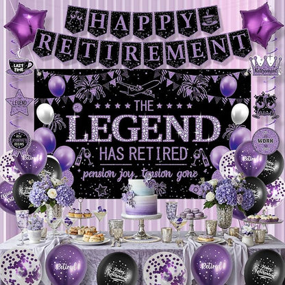Roetyce Purple Retirement Party Decorations Women, Happy Retirement Banner | - Image 3