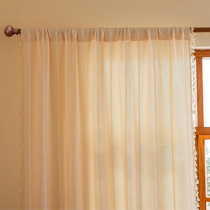 Sutuo Home Boho Curtains for Bedroom Dining Room Kitchen, Light Filtering Linen - Image 3