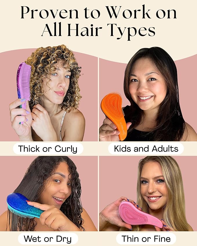 Lily England Detangling Comb & Hair Brush Set - Wide Tooth Comb for Curly, Straight, Thick, Fine & Wet Hair - Gentle & Pain-Free Detangler for Women & Kids - Lightweight Haircare Tools, Rose-Gold