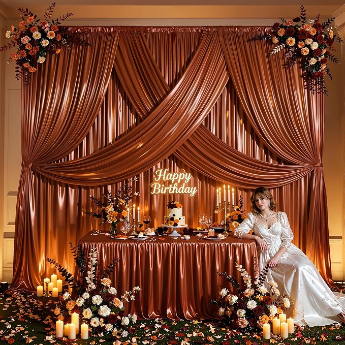 30x10ft Terracotta Glitter Backdrop Curtain - Image 4