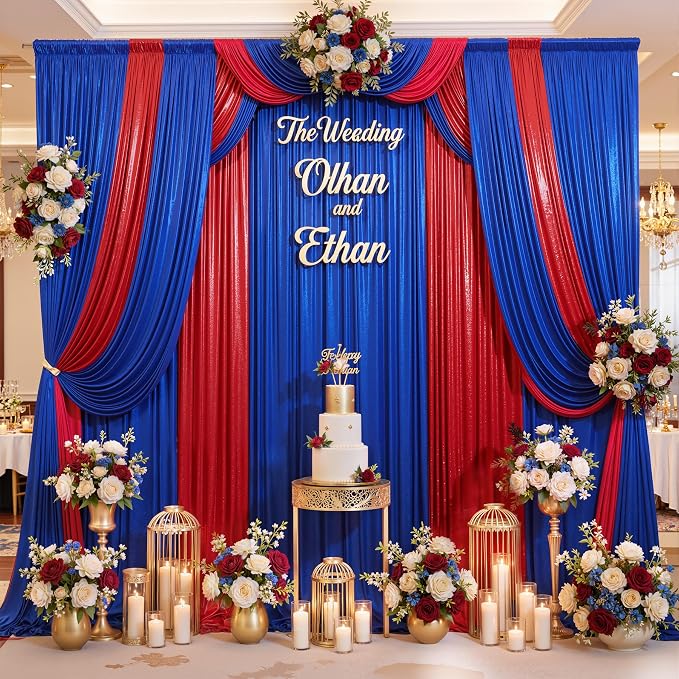 20ft x 10ft Red Royal Blue Sequin Backdrop Curtain - Image 3