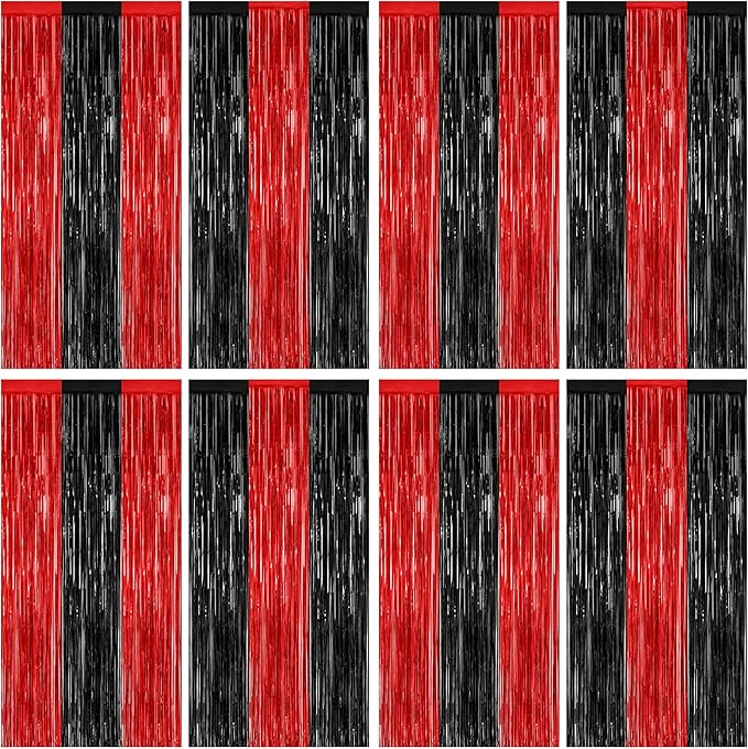 ZATAYE 8 Pack Black Red Halloween Foil Curtain Streamer Decorations | Black Red by ZATAYE