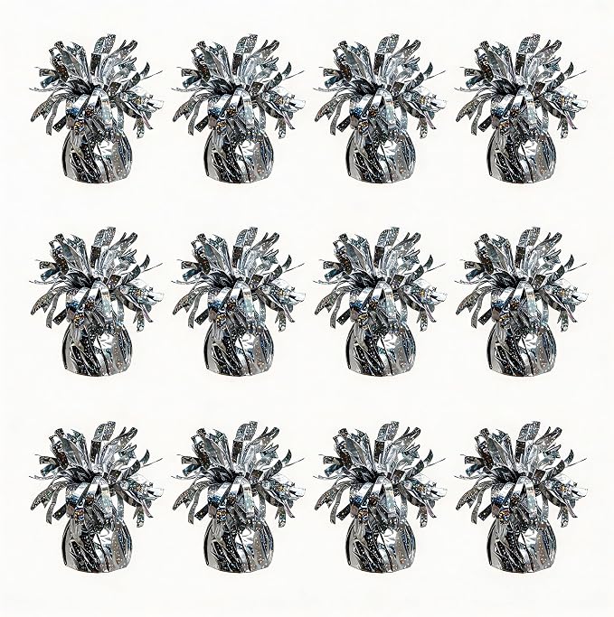 Glitter Silver Balloon Weights, 12 Pack | Glitter silver PET film; helium by Unknown