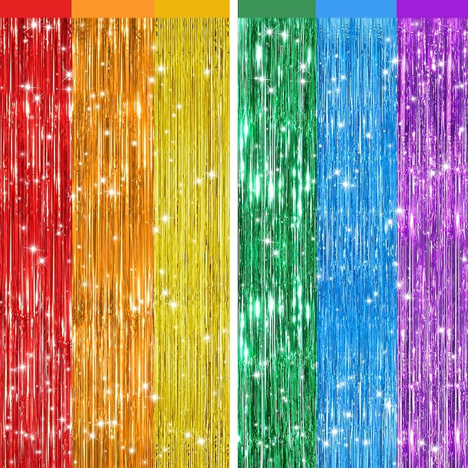 2Pack Rainbow Foil Fringe Curtains Backdrop Decorations, Rainbow Metallic - Image 6