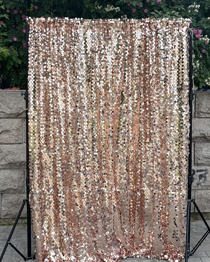 Rose Gold Sequin Backdrop, 4x10 Feet, 2 Panel, 18MM Large Sequin | Shimmer - Image 7