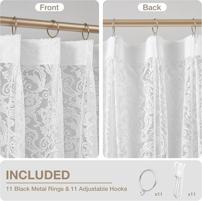 Bujasso White Lace Pinch Pleat Curtains 108 inch, Vintage Floral Sheer Drapes - Image 3