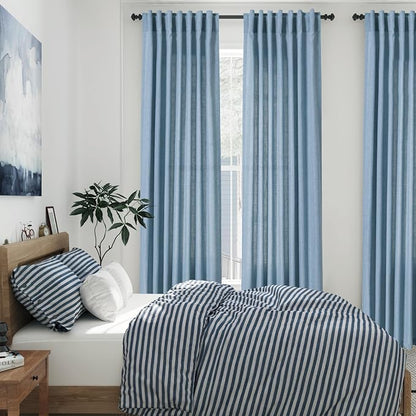 Blue Semi Sheer Linen Curtains 84 inch Length - Image 2