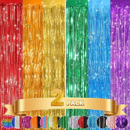 2Pack Rainbow Foil Fringe Curtains Backdrop Decorations, Rainbow Metallic - Image 7