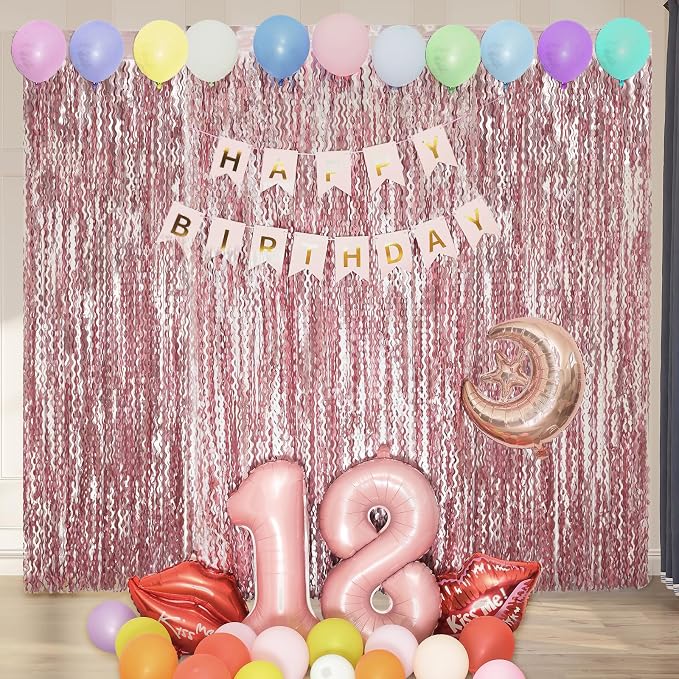 4 Pack 3.3x6.6ft Pink Tinsel Curtain Party Backdrop - Image 5
