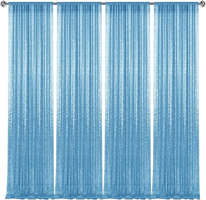 2×8FT-4PCS Blue Sequin Backdrop Curtains Panels, Photography Backdrop Glitter - Image 8
