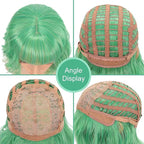 FAELBATY Green Wig Short Bob Wigs With Air Bangs Shoulder Length Wig For Women Curly Wavy Synthetic Cosplay Wig for Girl Costume Wigs (12" green color)