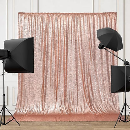 PartyDelight Rose Gold Sequin Backdrop 6x8ft Sparkly Photo Curtain | 4 Inch Rod - Image 7