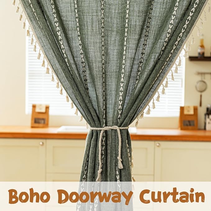 Sutuo Home Boho Door Curtains for Doorway Patio, Bohemian Linen Tassles Light - Image 7