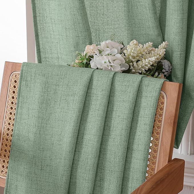 Tollpiz Short Linen Curtains Bedroom Rod Pocket Semi Sheer Curtain Burlap Light - Image 6