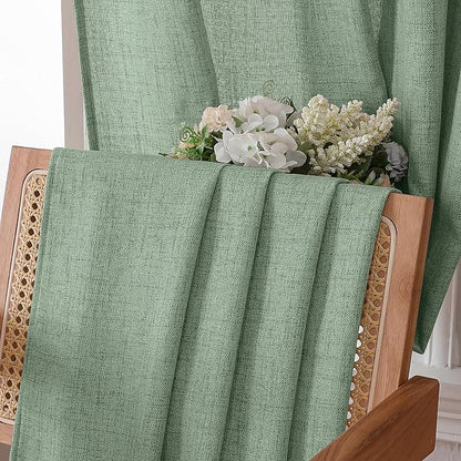 Tollpiz Short Linen Curtains Bedroom Rod Pocket Semi Sheer Curtain Burlap Light - Image 6