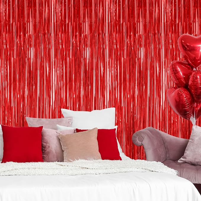 ZATAYE 2 Pack Red Foil Curtain Backdrop Birthday Party Decorations | Red - Image 7