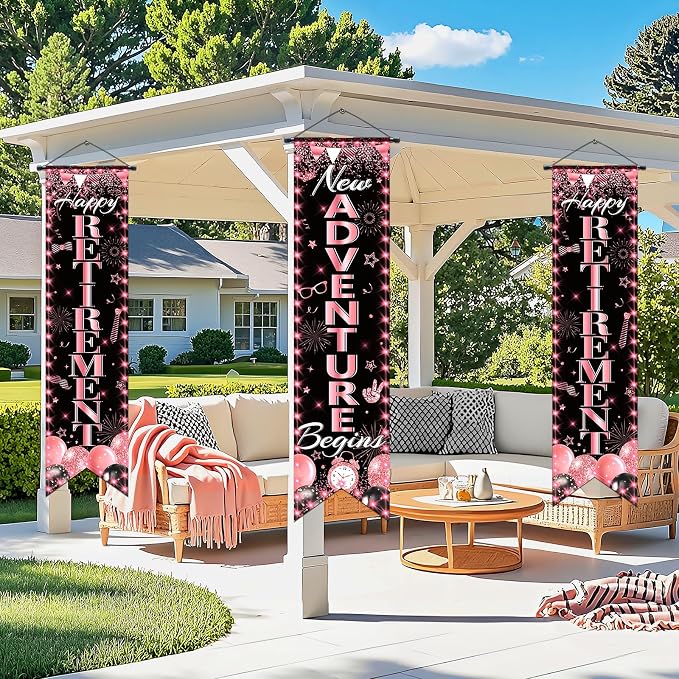 3Pcs Retirement Porch Sign Door Hanging Banner Rose Gold Happy Retirement - Image 6