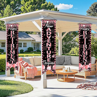 3Pcs Retirement Porch Sign Door Hanging Banner Rose Gold Happy Retirement - Image 6