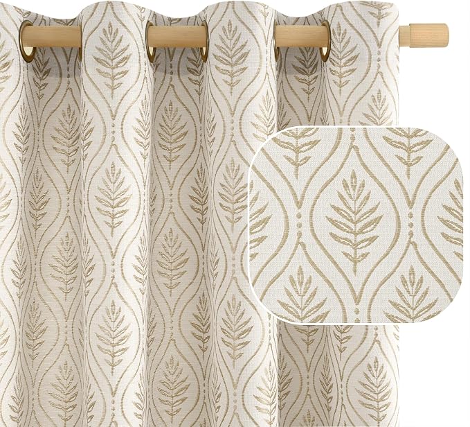 BGment Beige Leaf Jacquard Curtains by BGment