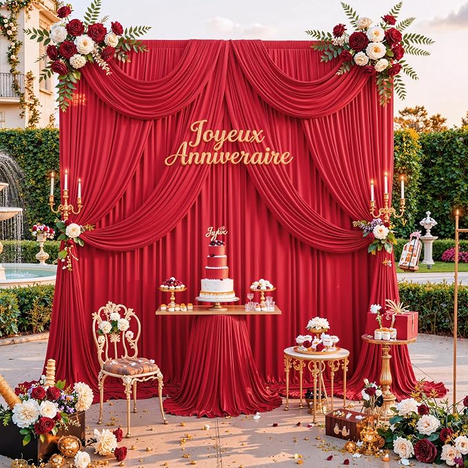 10ft x 8ft Wrinkle Free Red Backdrop Curtains - Image 2