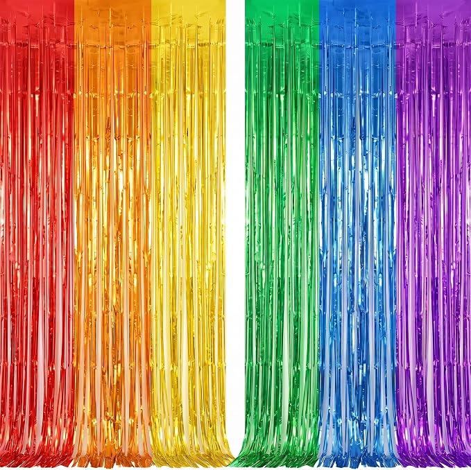 2Pack Rainbow Foil Fringe Curtains Backdrop Decorations, Rainbow Metallic - Image 5