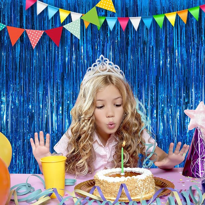 Blue Fringe Curtain Party Streamers 2Pack 3.3 x 8.3 Ft Foil Fringe Backdrop - Image 6