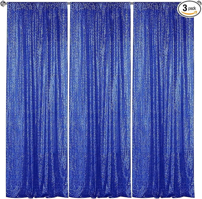Sugargirl Royal Blue Sequin Backdrop Curtain 3 Panels 2FTx8FT Glitter Royal by Sugargirl