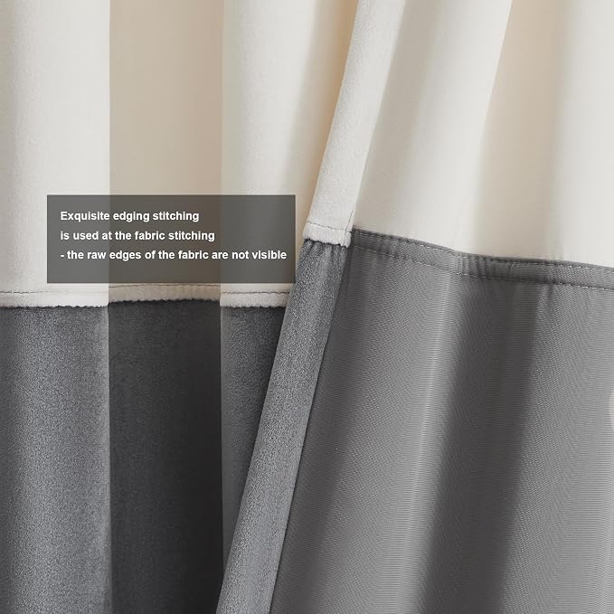 BULBUL Color Block Window Curtains Panels 84 inches Long Cream Ivory Grey - Image 3
