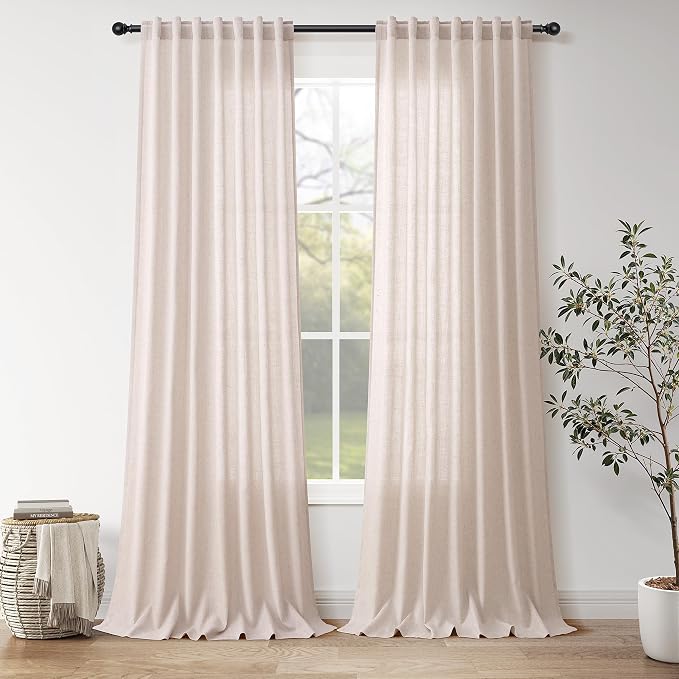 Natural White Linen Curtains 120 Inches Long by Nanspring