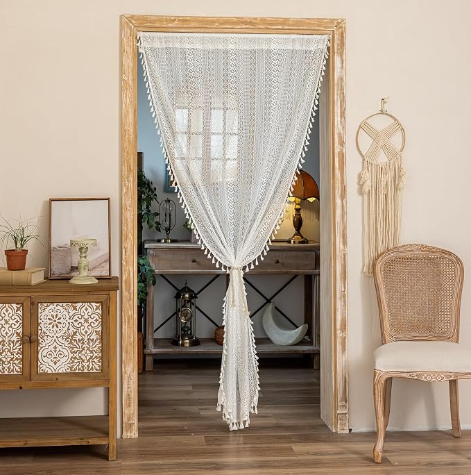 Sutuo Home White Boho Lace Sheer Door Curtain - Image 8
