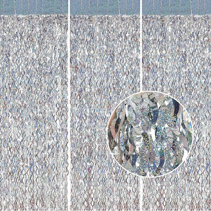 Silver Tinsel Backdrop- CYLMFC 3 Pack 3.3 ft x 6.6 ft Streamer Foil Fringe by CYLMFC