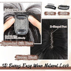Hair Toppers for Women Real Human Hair - 360° Coverage Black Clip In Topper with Bangs for Thinning Hair Upgraded 4×6 cm Silk Base Ideal for Everyday Use