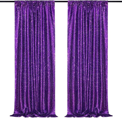 Purple Sequin Backdrop Curtains Party Photo Glitter Drapes 2 Pcs 2FTx8FT | by B-COOL