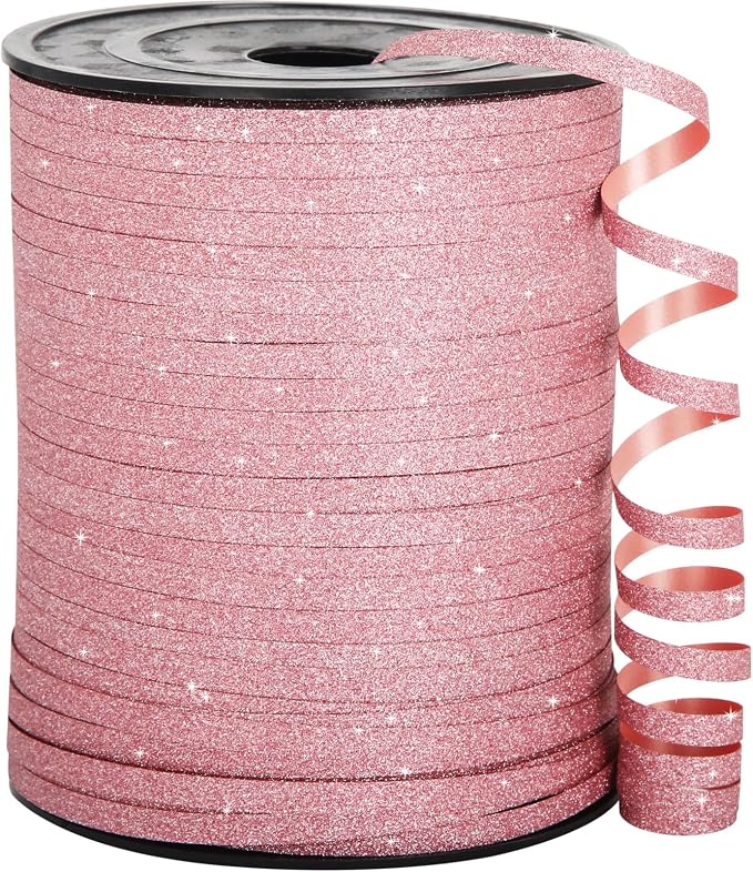 Pink Ribbon, 500 Yard Glitter Pink Curling Ribbon by OMISELIO