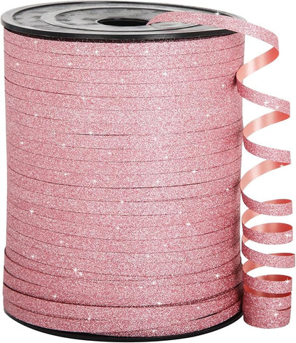 Pink Ribbon, 500 Yard Glitter Pink Curling Ribbon by OMISELIO
