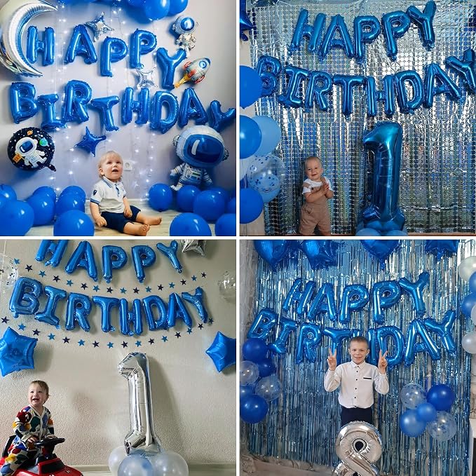 Blue Happy Birthday Balloon Banner, 16 Inch Foil Mylar Happy Birthday Balloons - Image 7