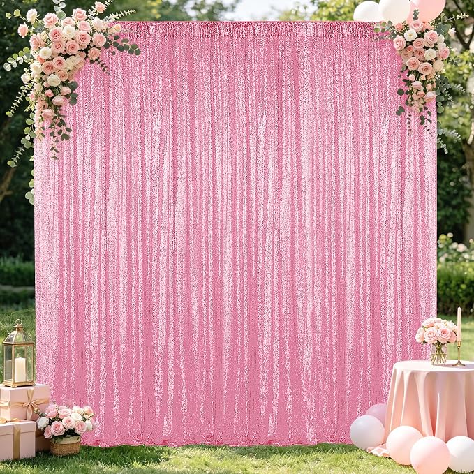 Hahuho Pink Sequin Backdrop Curtain, Banquet Decoration（1 Panels, 4FT x 8FT by Hahuho