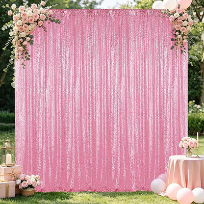 Hahuho Pink Sequin Backdrop Curtain, Banquet Decoration（1 Panels, 4FT x 8FT by Hahuho