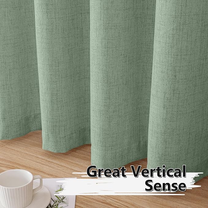 Tollpiz Short Linen Curtains Living Room Rod Pocket Semi Sheer Curtain Burlap - Image 4