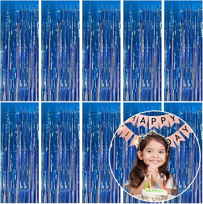 10 Pack Foil Curtain Backdrop Blue Metallic Tinsel Foil Fringe Curtains Photo by KEJ