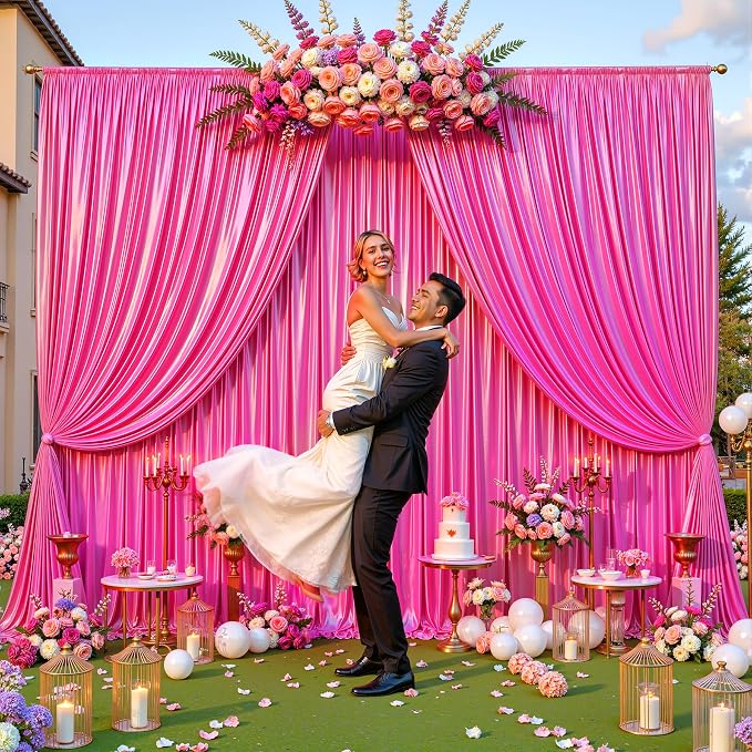 10x10 ft Hot Pink Glitter Backdrop Curtain - Image 6