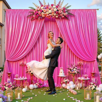 10x10 ft Hot Pink Glitter Backdrop Curtain - Image 6