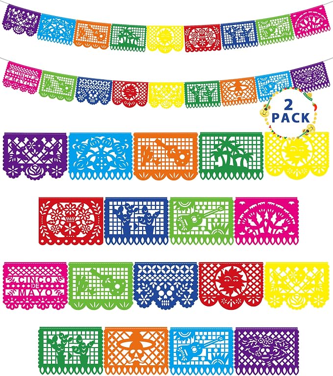 36 FT Cinco De Mayo Decorations, 2 Pack Mexican Party Banner, Plastic Fiesta by Heartome