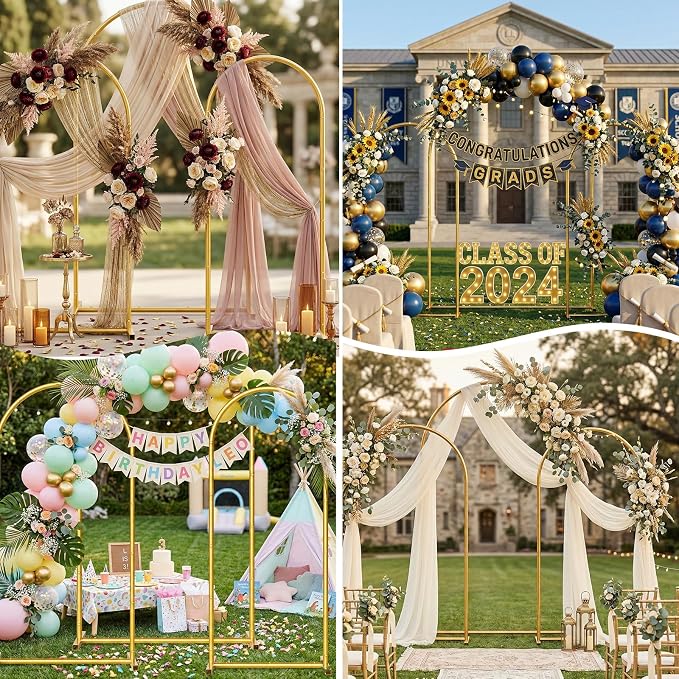 Metal Arch Backdrop Stand Wedding Arch Frame Set of 3 Gold Backdrop Arch Stand - Image 9