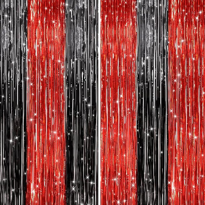 2 Pack Black and Red Foil Fringe Curtains Party Decorations, Tinsel Curtain - Image 7