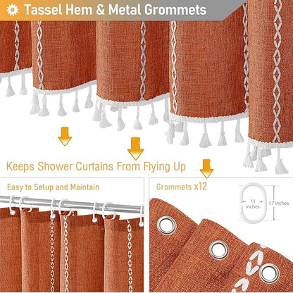 72x96 Extra Long Linen Heavy Duty Shower Curtain Set, Burnt Orange | Extra Tall - Image 5