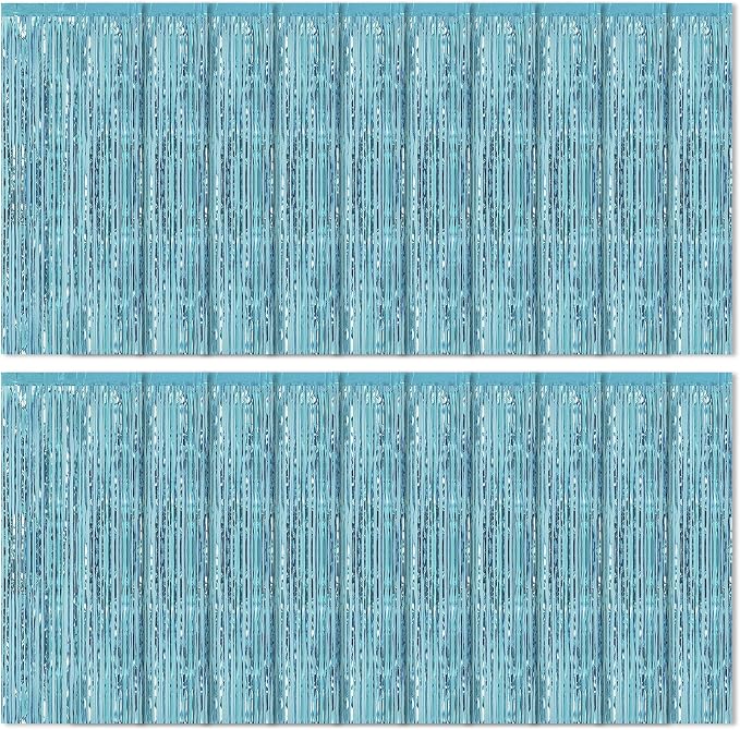 20 Pack Light Blue Foil Fringe Curtains 3.2ft x 8.2ft Fringe Backdrop Curtain by Ohiyoo