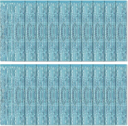 20 Pack Light Blue Foil Fringe Curtains 3.2ft x 8.2ft Fringe Backdrop Curtain by Ohiyoo